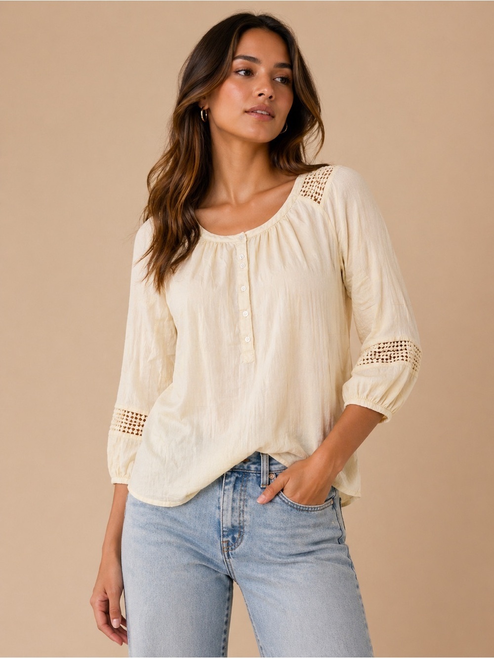 Yellow Boho Blouse Size 18/20 Cotton Lightweight Peasant Top